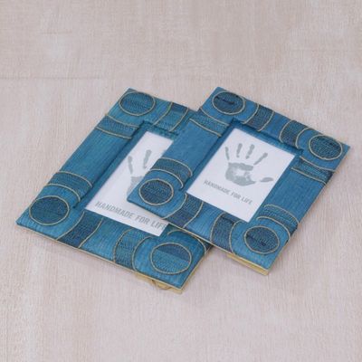 Alternate image for 4x6 and 3x5 Indonesian Natural Fiber Photo Frames in Blue Circle of Memories in Blue