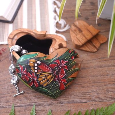 Alternate image for Hand-Painted Heart-Shaped Wood Butterfly Puzzle Box Butterfly Love