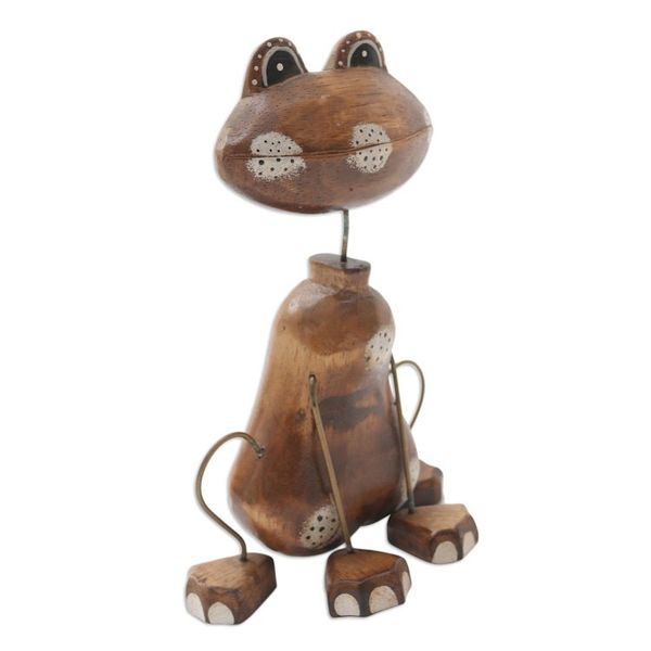 Alternate image for Artisan Crafted Albesia Wood Frog-Motif Statuette Leap Frog