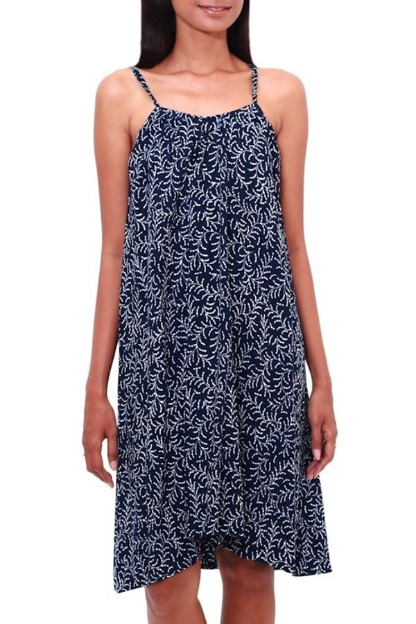 Alternate image for Batik Rayon Sundress in Midnight and White from Bali Many Leaves
