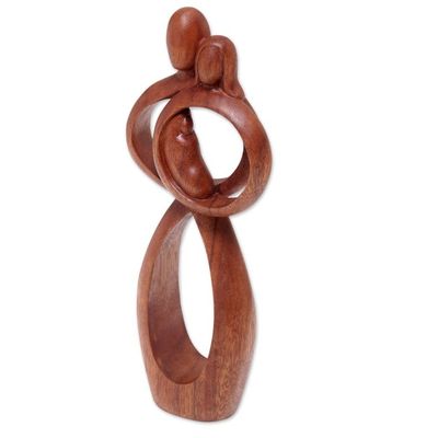 Alternate image for Hand-Carved Suar Wood Parents and Newborn Family Sculpture Infant Love