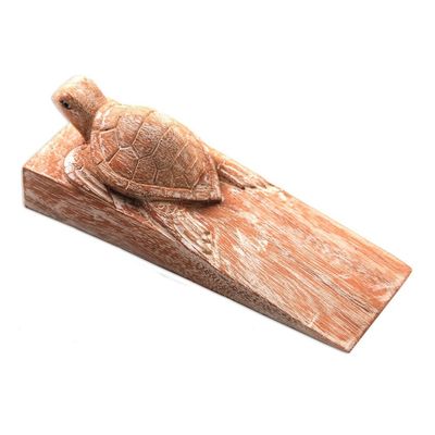 Alternate image for Distressed Baby Turtle Suar Wood Door Stopper from Bali Distressed Baby Turtle