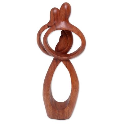 Alternate image for Hand-Carved Suar Wood Parents and Newborn Family Sculpture Infant Love