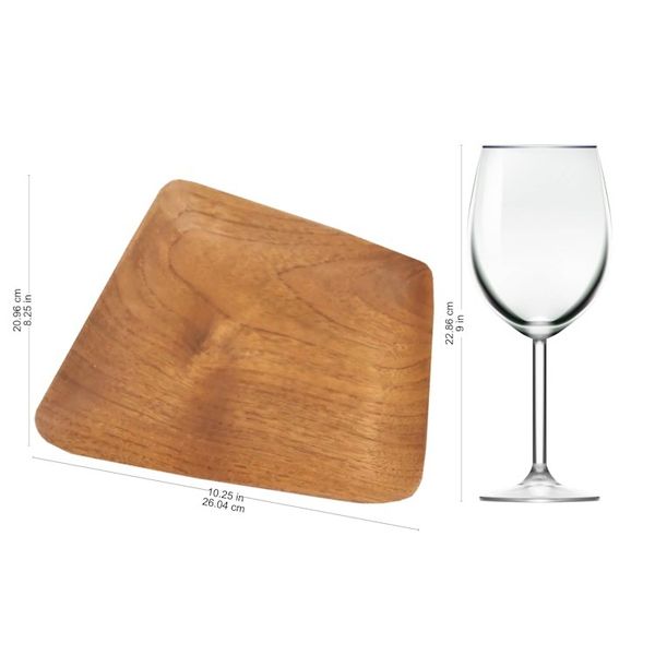 Alternate image for Hand Crafted Rectangular Teak Wood Sushi Plates Pair Parallelogram Platter