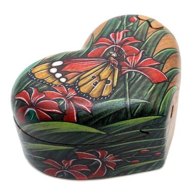 Alternate image for Hand-Painted Heart-Shaped Wood Butterfly Puzzle Box Butterfly Love