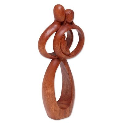 Alternate image for Hand-Carved Suar Wood Parents and Newborn Family Sculpture Infant Love