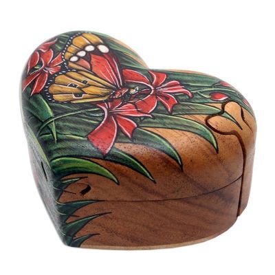 Alternate image for Hand-Painted Heart-Shaped Wood Butterfly Puzzle Box Butterfly Love