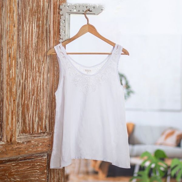 Alternate image for Hand-Embroidered Sleeveless Rayon Top from Bali Bouquet of Flowers