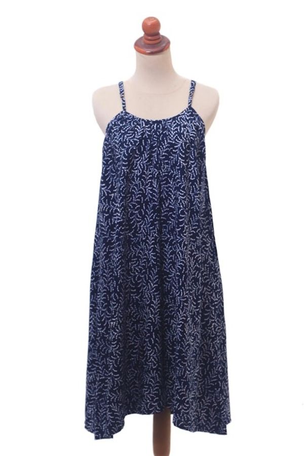 Alternate image for Batik Rayon Sundress in Midnight and White from Bali Many Leaves