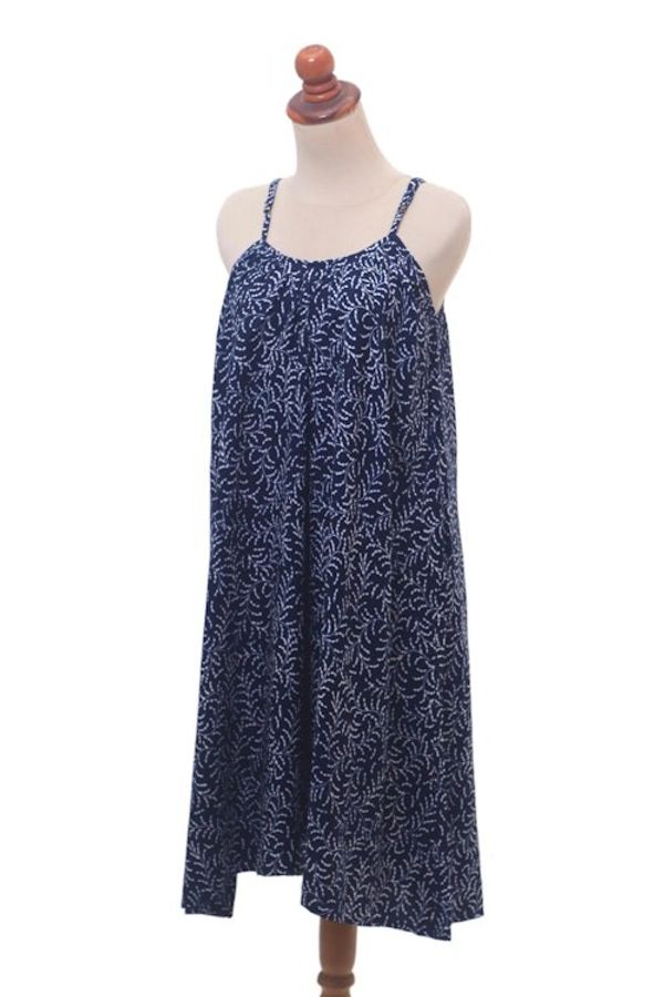 Alternate image for Batik Rayon Sundress in Midnight and White from Bali Many Leaves