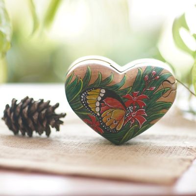 Alternate image for Hand-Painted Heart-Shaped Wood Butterfly Puzzle Box Butterfly Love