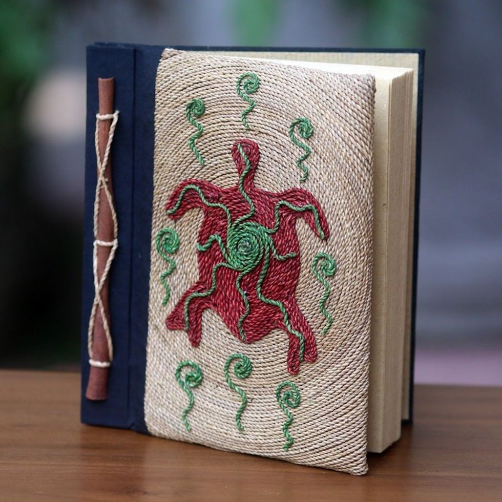 Red Turtle Motif Handmade Natural Fiber Blank Journal 'Red Turtle'