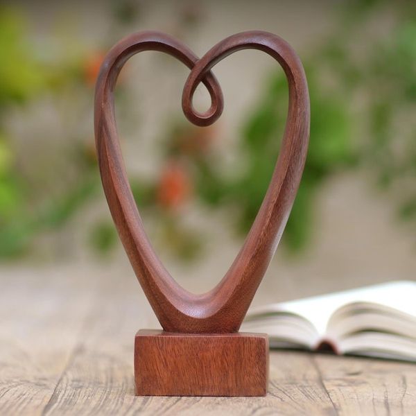 Alternate image for Hand Carved Suar Wood Heart Sculpture Valentine Edition