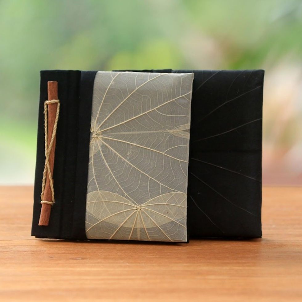 Handmade Banana Bark and Kupu-Kupu Leaf Notebook Pair 'Autumn Scribble'