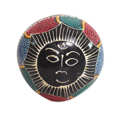 Alternate image for Coconut Shell Maraca Rattle with Multicolored Sun Design Java Sunrise