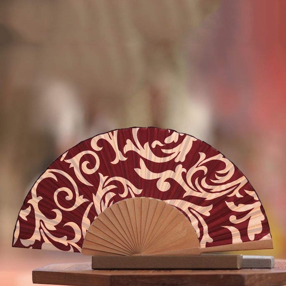 Batik Silk Fan 'Red Bali Glory'