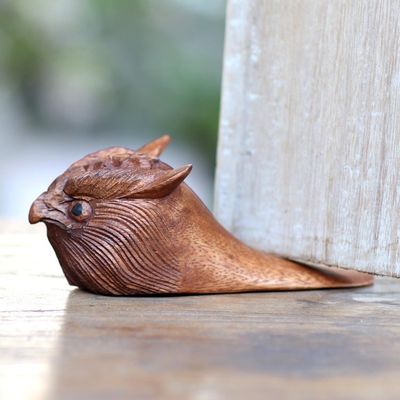 Alternate image for Hand Carved Wood Owl Doorstop Owl Head