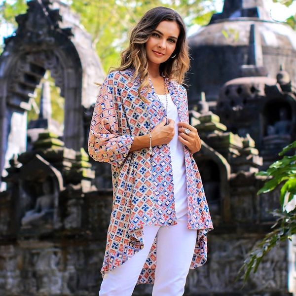 Alternate image for Chili and Azure Printed Rayon Kimono from Bali Kelud Crisscross