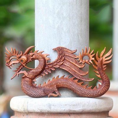 Alternate image for Winged Dragon Wall Panel Hand Carved from Wood Sky Dragon