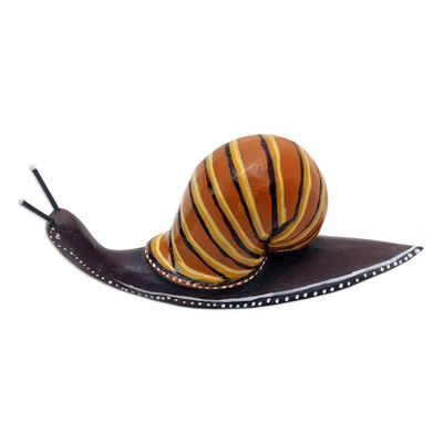 Alternate image for Hand-Carved Suar Wood Snail Statuette Painted in Bali At a Snails Pace
