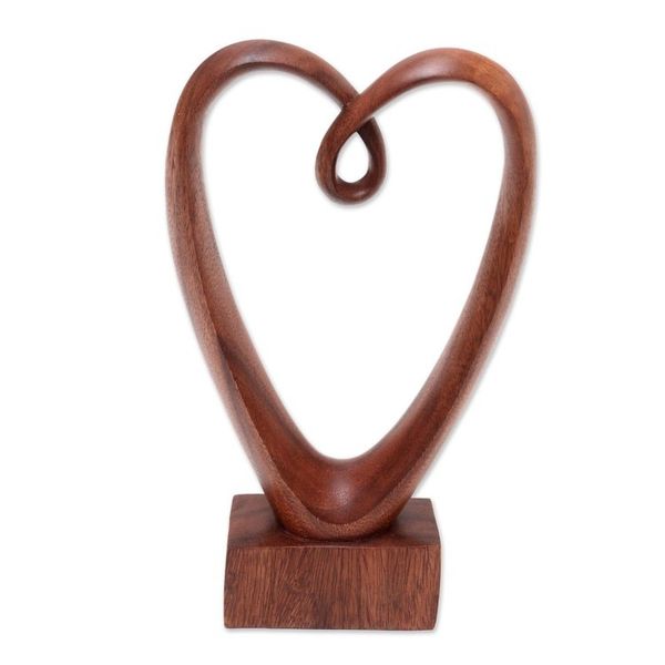 Alternate image for Hand Carved Suar Wood Heart Sculpture Valentine Edition
