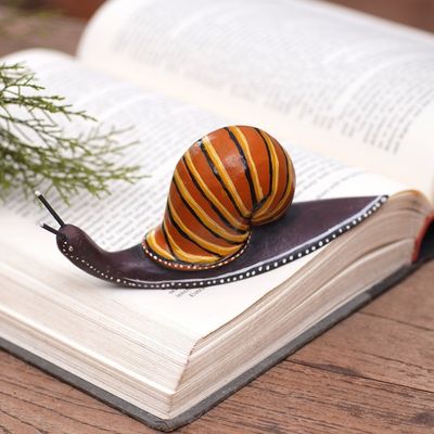 Alternate image for Hand-Carved Suar Wood Snail Statuette Painted in Bali At a Snails Pace