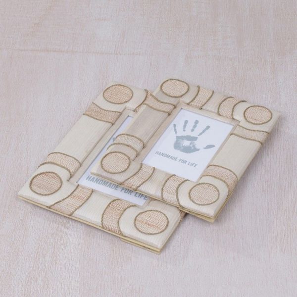 Alternate image for 4x6 and 3x5 Natural Fiber Indonesian Photo Frames in Beige Circle of Memories in Beige