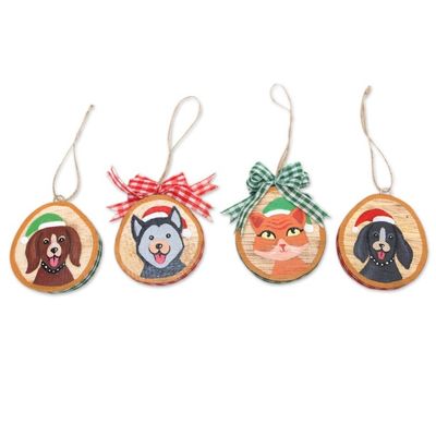 Alternate image for Wood Dog and Cat Holiday Ornaments Set of 4 Dog and Cat Christmas