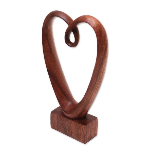 Alternate image for Hand Carved Suar Wood Heart Sculpture Valentine Edition