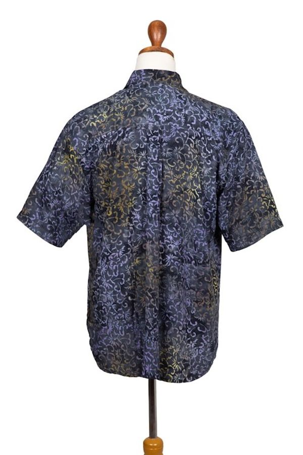 Alternate image for Mens Handcrafted Rayon Shirt with Purple Batik Pattern Purple Floral