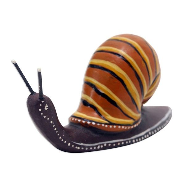 Alternate image for Hand-Carved Suar Wood Snail Statuette Painted in Bali At a Snails Pace