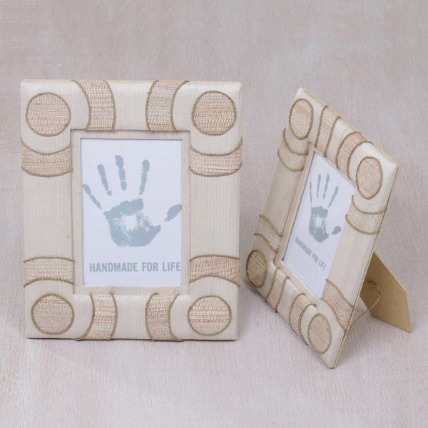 Alternate image for 4x6 and 3x5 Natural Fiber Indonesian Photo Frames in Beige Circle of Memories in Beige