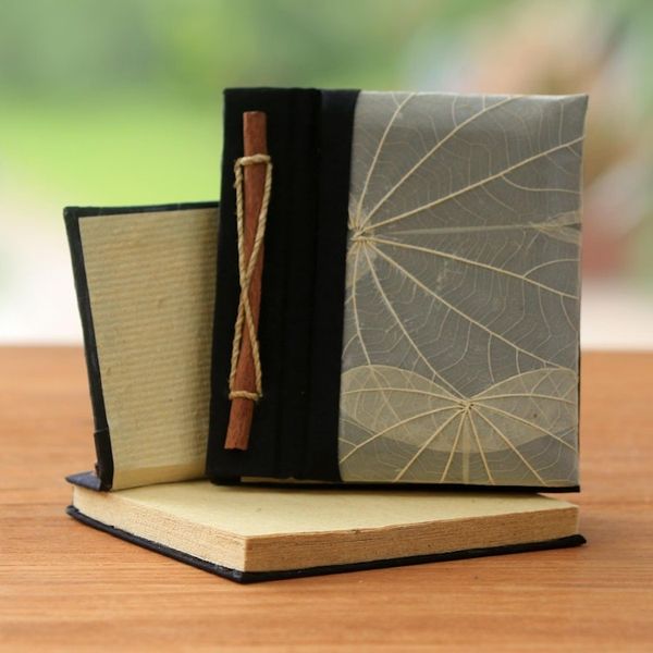 Alternate image for Handmade Banana Bark and Kupu-Kupu Leaf Notebook Pair Autumn Scribble