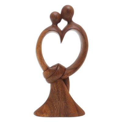 Alternate image for Hand-Carved Suar Wood Sculpture with Modern Loving Couple Love Bond