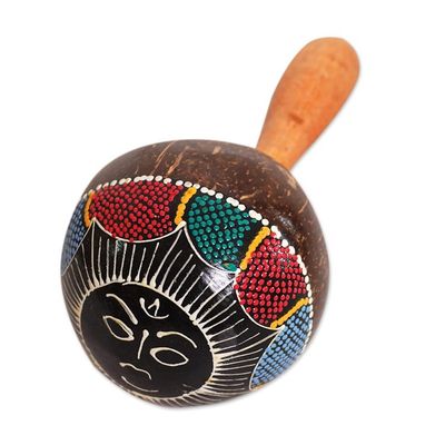 Alternate image for Coconut Shell Maraca Rattle with Multicolored Sun Design Java Sunrise
