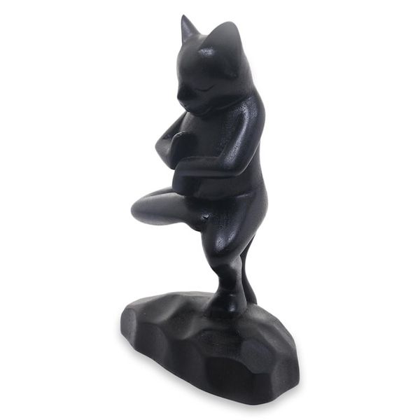 Alternate image for Unique Wood Sculpture of Black Cat in Yoga Pose Vrkasana Black Cat