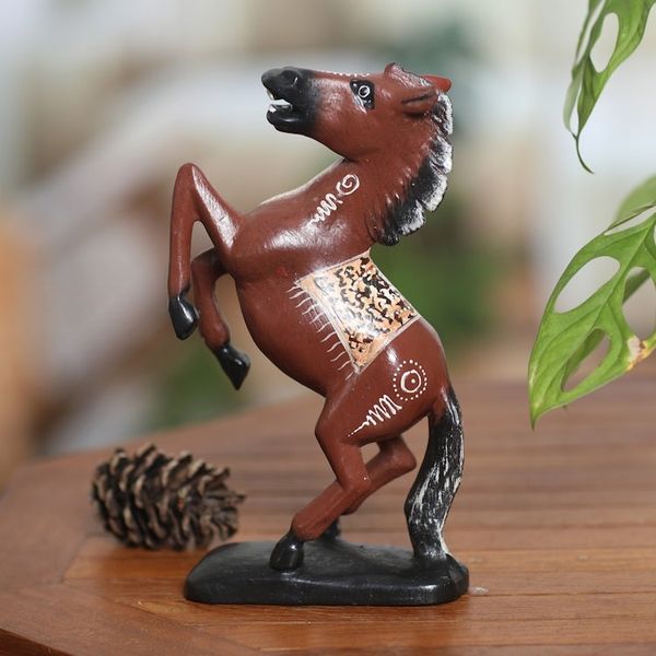 Alternate image for Hand-Carved Suar Wood Horse Sculpture Painted in Bali Triumphal Gallop