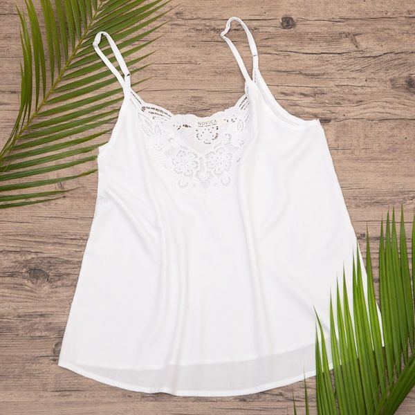 Alternate image for Floral Embroidered Rayon Tank Top in Snow White from Bali Snow White Kerawang