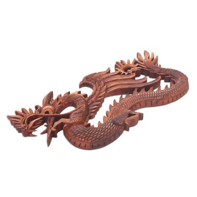 Alternate image for Winged Dragon Wall Panel Hand Carved from Wood Sky Dragon