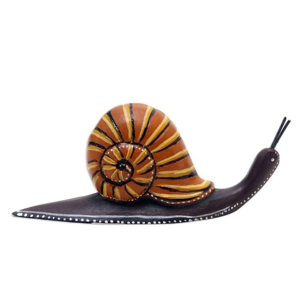 Alternate image for Hand-Carved Suar Wood Snail Statuette Painted in Bali At a Snails Pace