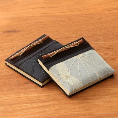 Alternate image for Handmade Banana Bark and Kupu-Kupu Leaf Notebook Pair Autumn Scribble