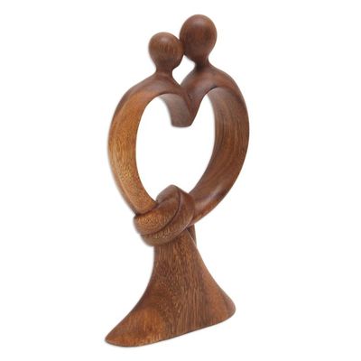 Alternate image for Hand-Carved Suar Wood Sculpture with Modern Loving Couple Love Bond