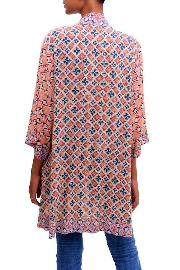 Alternate image for Chili and Azure Printed Rayon Kimono from Bali Kelud Crisscross