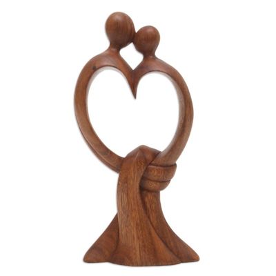 Alternate image for Hand-Carved Suar Wood Sculpture with Modern Loving Couple Love Bond