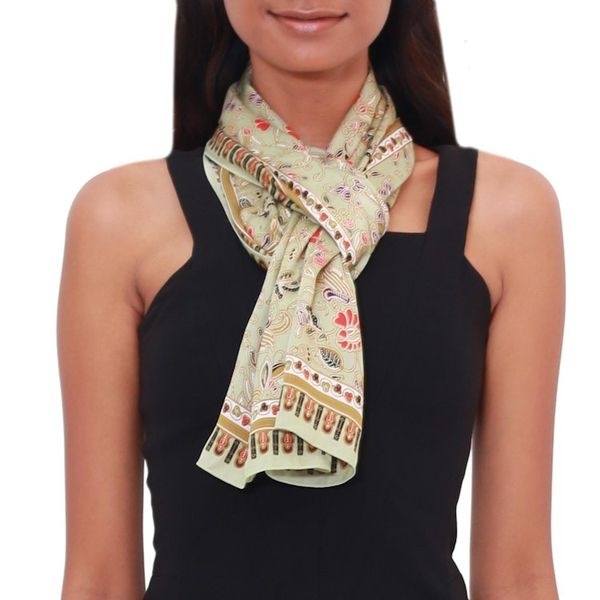 Alternate image for Laurel Batik Silk Scarf from Bali Singa Laurel