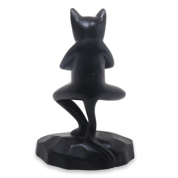 Alternate image for Unique Wood Sculpture of Black Cat in Yoga Pose Vrkasana Black Cat