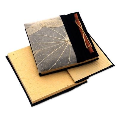 Alternate image for Handmade Banana Bark and Kupu-Kupu Leaf Notebook Pair Autumn Scribble