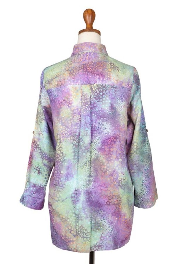 Alternate image for Roll-Tab Sleeve Button Front Batik Rayon Blouse Rainbow Bubbles