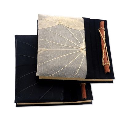 Alternate image for Handmade Banana Bark and Kupu-Kupu Leaf Notebook Pair Autumn Scribble