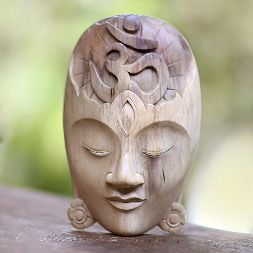 Handcrafted Hibiscus Wood Mask 'Dewi Danu'